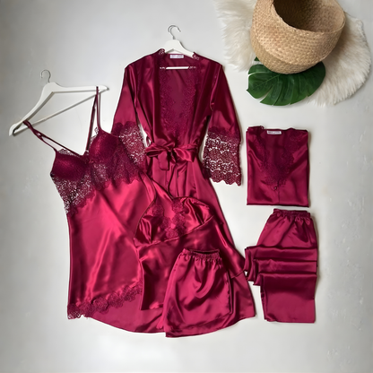 6 Piece Luxury Silk Nightwear Set